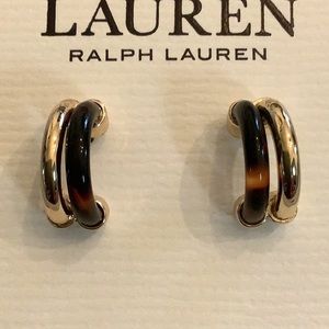 Ralph Lauren Gold-Tone Tortoise-Look Double Row C Hoop Earrings